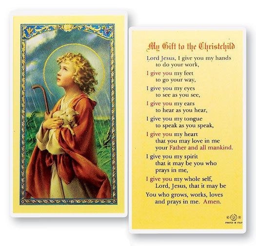 My Gift To The Christ Child Laminated Prayer Card - 1 Prayer Card .99 each