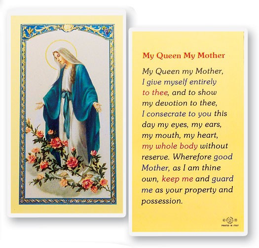 My Queen My Mother Our Lady of Grace Laminated Prayer Card - 1 Prayer Card .99 each