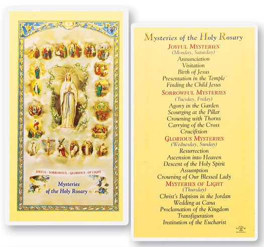 Mysteries of The Rosary Laminated Prayer Card - 1 Prayer Card .99 each