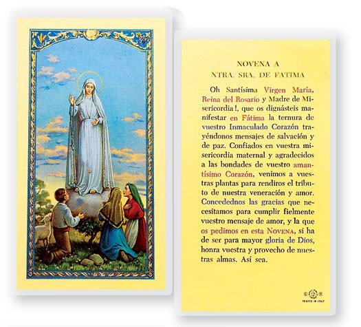 Novena A Nuestra Senora De Fatima Laminated Spanish Prayer Card - 1 Prayer Card .99 each