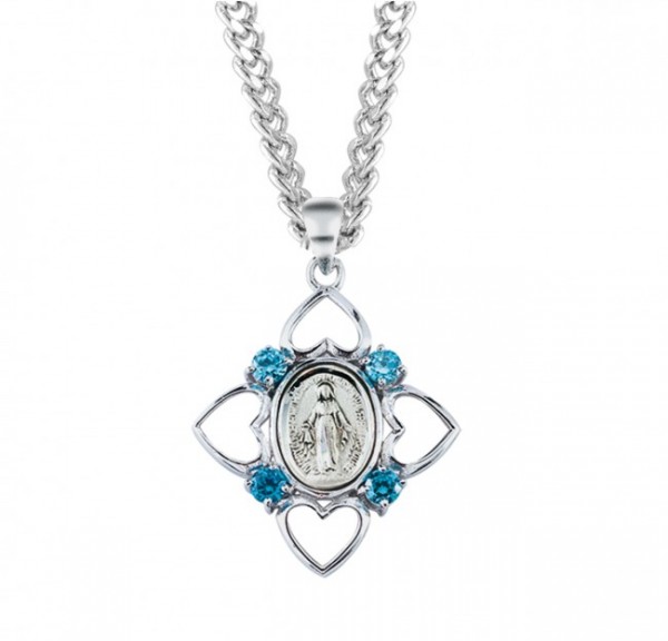 Open Hearts and Cubic Zirconia Miraculous Medal - Blue