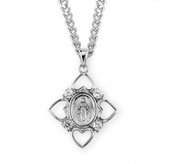 Open Hearts and Cubic Zirconia Miraculous Medal - Crystal