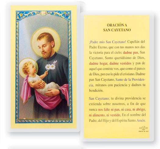 Oracion A San Cayetano Laminated Spanish Prayer Card - 1 Prayer Card .99 each