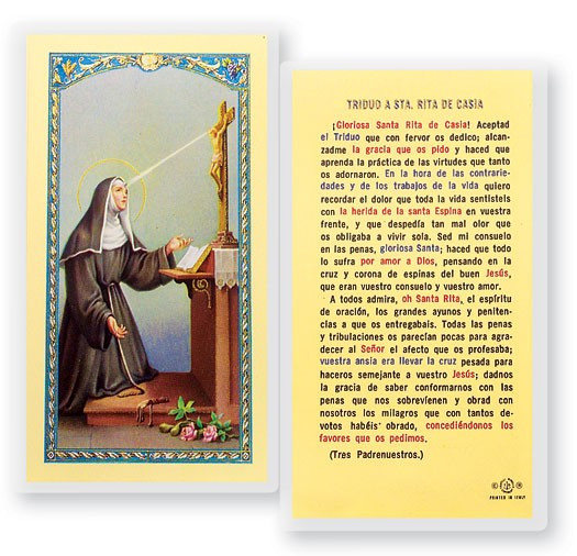 Oracion A Santa Rita De Casia Laminated Spanish Prayer Card - 1 Prayer Card .99 each