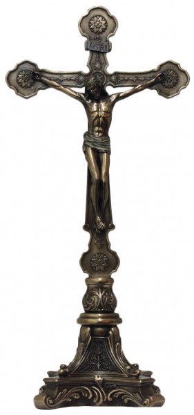Ornate Standing Crucifix - Bronzed Resin, 13 inch - Bronze