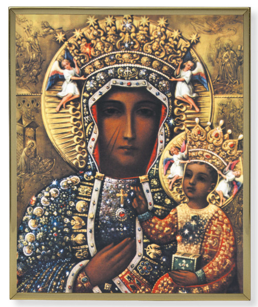 Our Lady of Czestochowa Gold Trim Plaque - 2 Sizes - Full Color