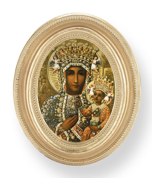 Our Lady of Czestochowa Small 4.5 Inch Oval Framed Print - Gold