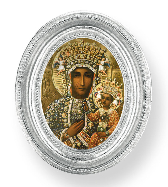 Our Lady of Czestochowa Small 4.5 Inch Oval Framed Print - Silver