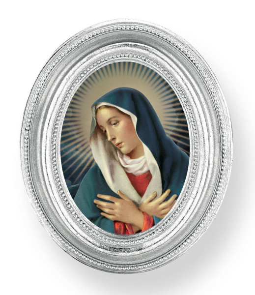 Our Lady of Divine Mercy Small 4.5 Inch Oval Framed Print - Silver
