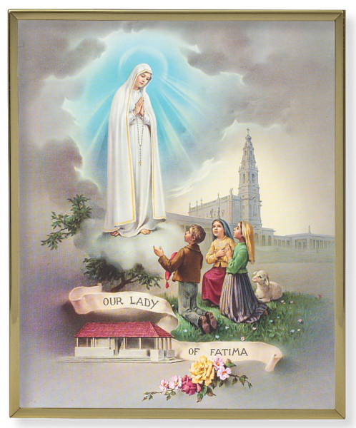 Our Lady of Fatima Gold Trim Plaque - 2 Sizes - Full Color