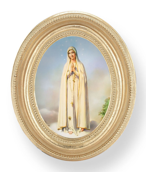 Our Lady of Fatima Small 4.5 Inch Oval Framed Print - Gold
