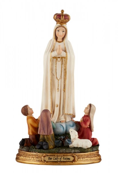 Our Lady of Fatima w Children 8 Inches High Statue - Full Color