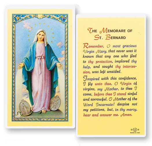 Our Lady of Grace Memory of St. Bernard Prayer Cards - 1 Prayer Card .99 each