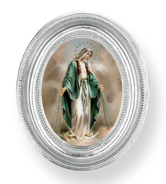Our Lady of Grace Small 4.5 Inch Oval Framed Print - Silver