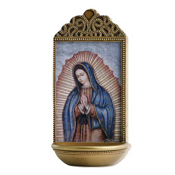 Our Lady of Guadalupe 6&quot; Holy Water Font - Full Color