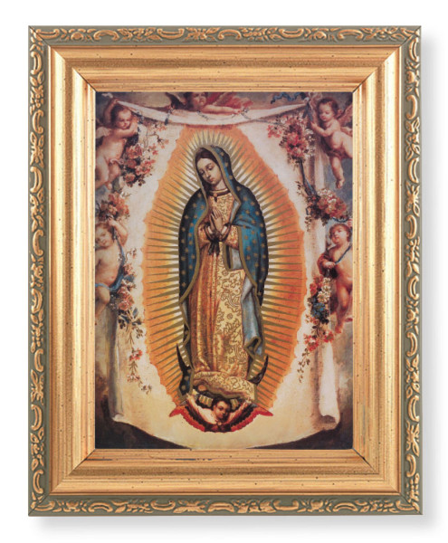 Our Lady of Guadalupe with Angels 4x5.5 Print Under Glass - Full Color