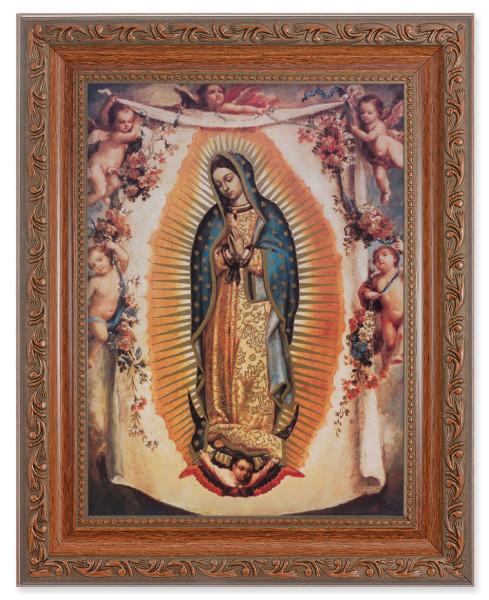 Our Lady of Guadalupe with Angels 6x8 Print Under Glass - #161 Frame
