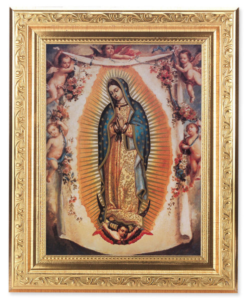 Our Lady of Guadalupe with Angels 6x8 Print Under Glass - #162 Frame