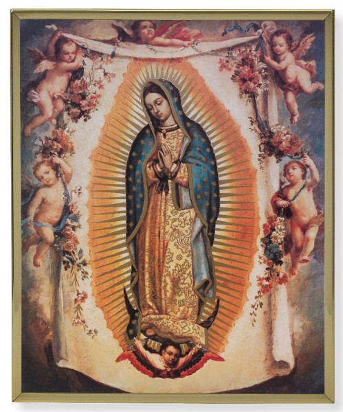 Our Lady of Guadalupe with Angels 8x10 Gold Trim Plaque - Full Color
