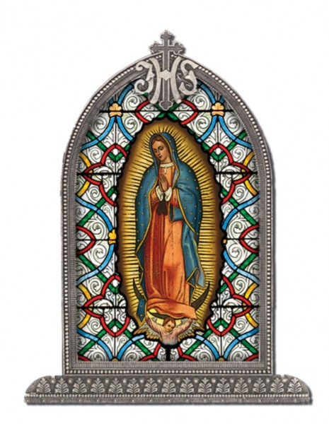 Our Lady of Guadalupe Glass Art in Arched Frame - Full Color