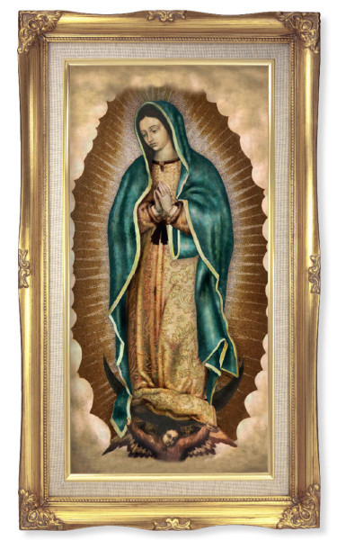 Our Lady of Guadalupe Gold-Leaf Frame with Linen Border Art - Full Color
