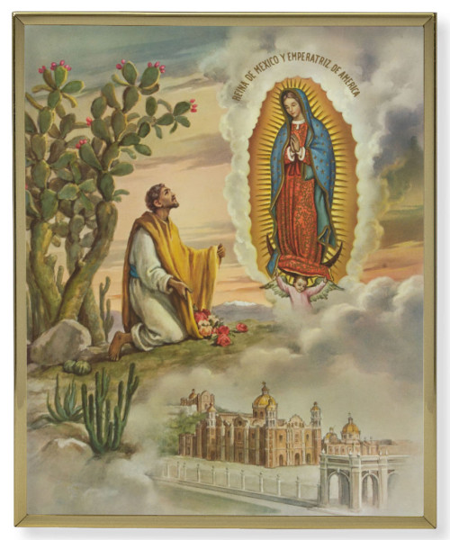 Our Lady of Guadalupe with Juan Diego 8x10 Gold Trim Plaque - Full Color
