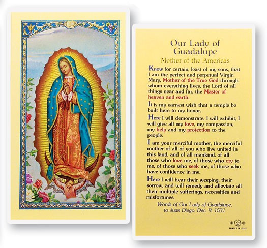 Our Lady of Guadalupe Laminated Prayer Card - 1 Prayer Card .99 each