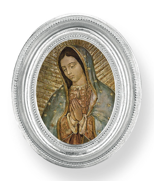 Our Lady of Guadalupe Small 4.5 Inch Oval Framed Print - Silver