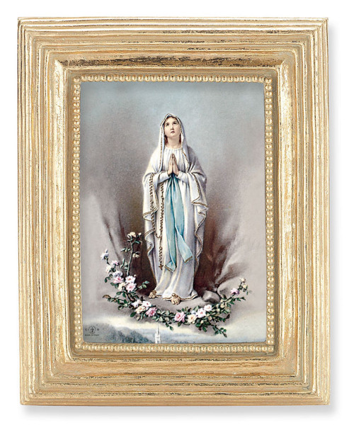 Our Lady of Lourdes 2.5x3.5 Print Under Glass - Gold