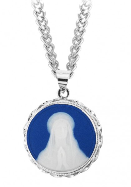 Our Lady of Lourdes Cameo Necklace - Blue | Silver