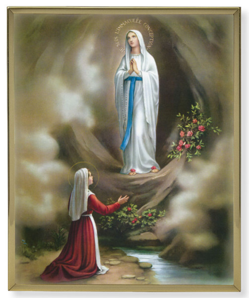 Our Lady of Lourdes Gold Frame 11x14 Plaque - Full Color