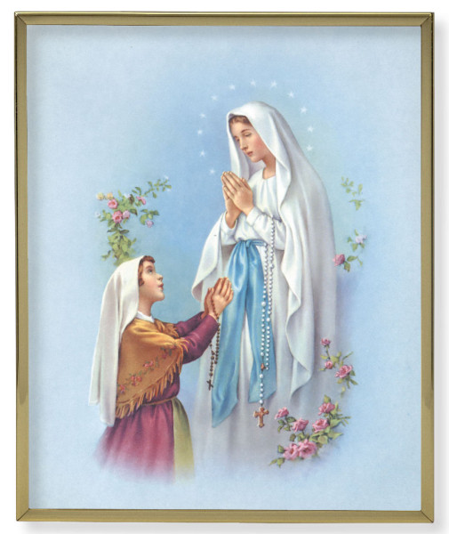 Our Lady of Lourdes 8x10 Gold Trim Plaque - Full Color