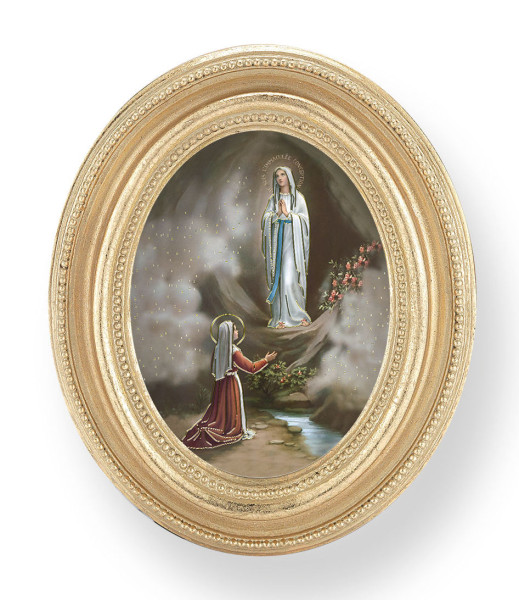 Our Lady of Lourdes Small 4.5 Inch Oval Framed Print - Gold