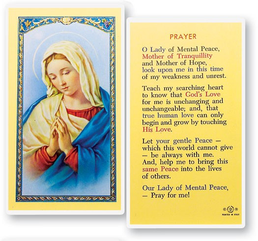 Our Lady of Mental Peace Laminated Prayer Card - 1 Prayer Card .99 each