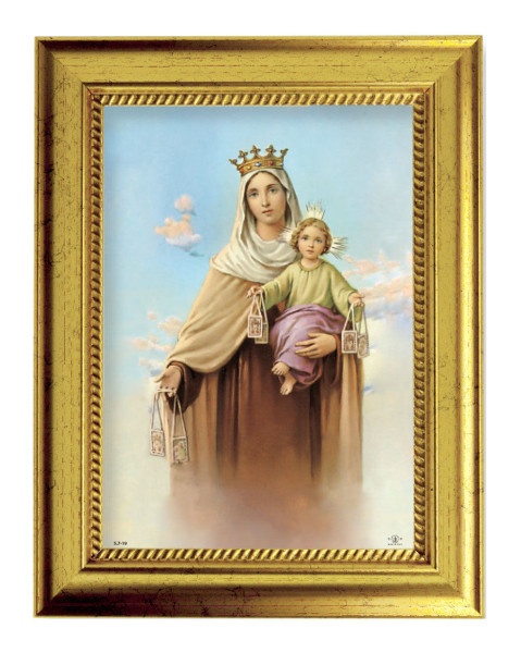 Our Lady of Mount Carmel 5x7 Print in Gold-Leaf Frame - Full Color