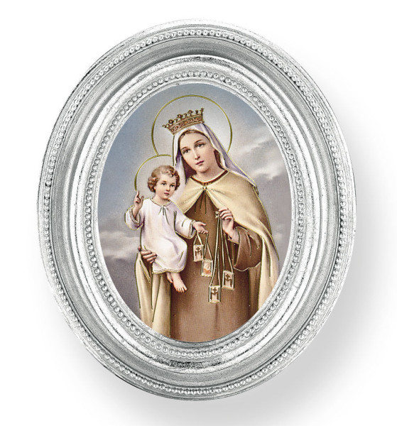 Our Lady of Mount Carmel Small 4.5 Inch Oval Framed Print - Silver