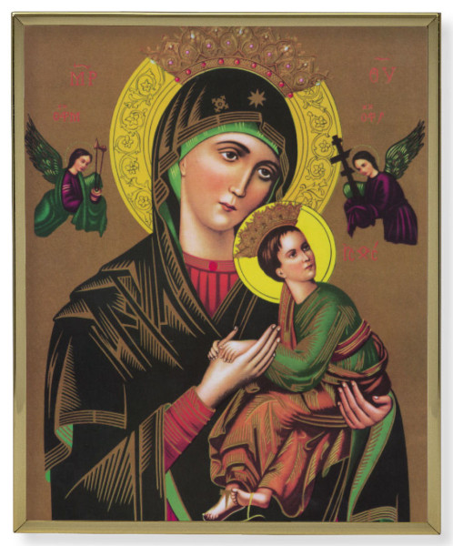 Our Lady of Perpetual Help Gold Trim Plaque - 2 Sizes - Gold Tone