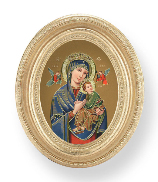 Our Lady of Perpetual Help Small 4.5 Inch Oval Framed Print - Gold