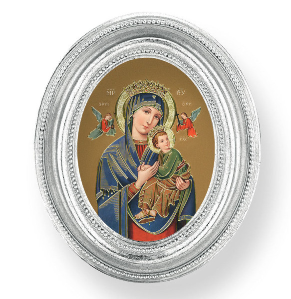 Our Lady of Perpetual Help Small 4.5 Inch Oval Framed Print - Silver