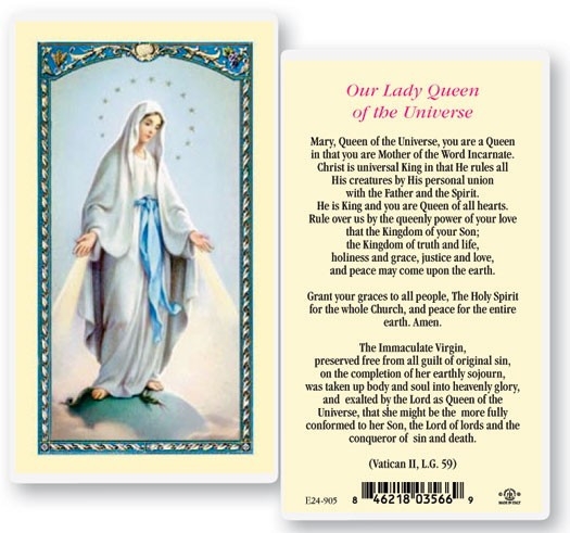 Our Lady Queen of The Laminated Prayer Card - 1 Prayer Card .99 each