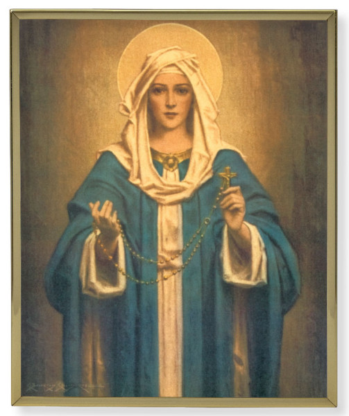 Our Lady of the Rosary by Chambers Gold Frame 8x10 Plaque - Full Color