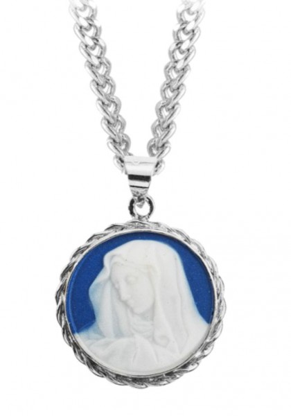 Our Lady of Sorrows Cameo Necklace - Blue | Silver