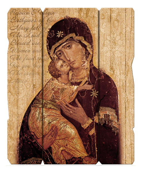 Our Lady of Vladimir Distressed Wood Wall Plaque - Full Color