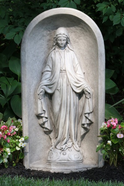 Our Lady of Grace Garden Statue, Built in Grotto 30 Inches - Old Stone Finish