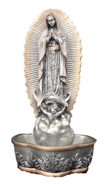 Our Lady of Guadalupe Water Font, Silver Gold - 7 1/2 inch - Gold | Silver