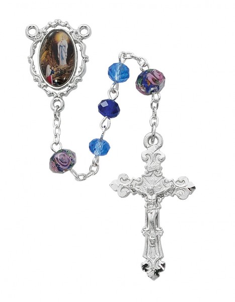 Our Lady of Lourdes Blue Bead Rosary - Blue