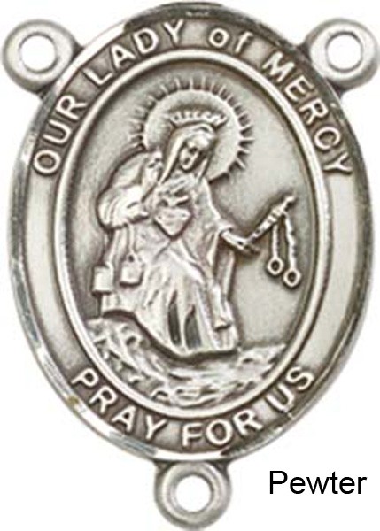 Our Lady of Mercy Rosary Centerpiece Sterling Silver or Pewter - Pewter