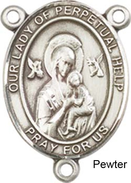 Our Lady of Perpetual Help Rosary Centerpiece Sterling Silver or Pewter - Pewter