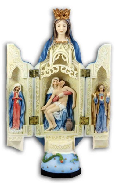 Our Lady of Sorrows Triptych, Hand Painted - 11 inch - Full Color