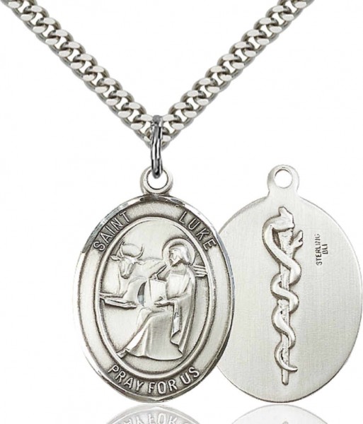 Oval Saint Luke Medal with Medicine Symbol - Pewter